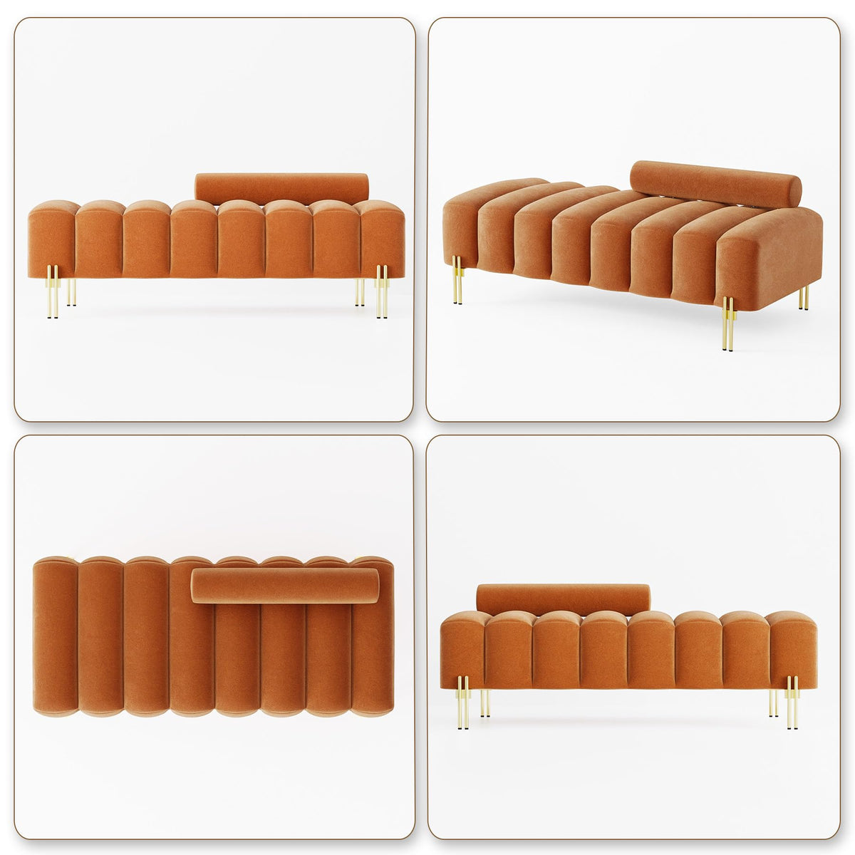 Orange Velvet Ottoman Bench W7495