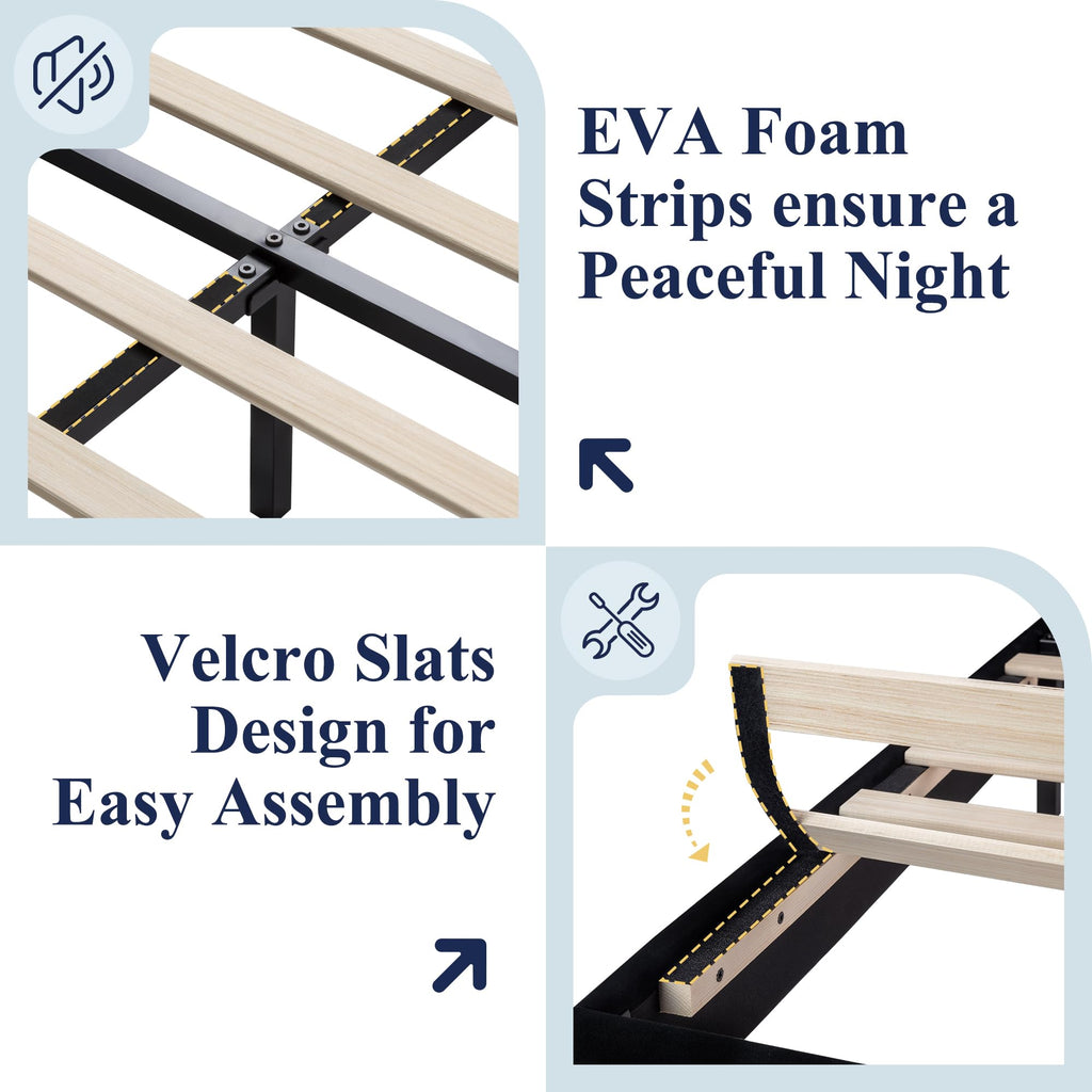 Queen Size Black Velvet Upholstered Platform Bed Frame with Storage Headboard L523954