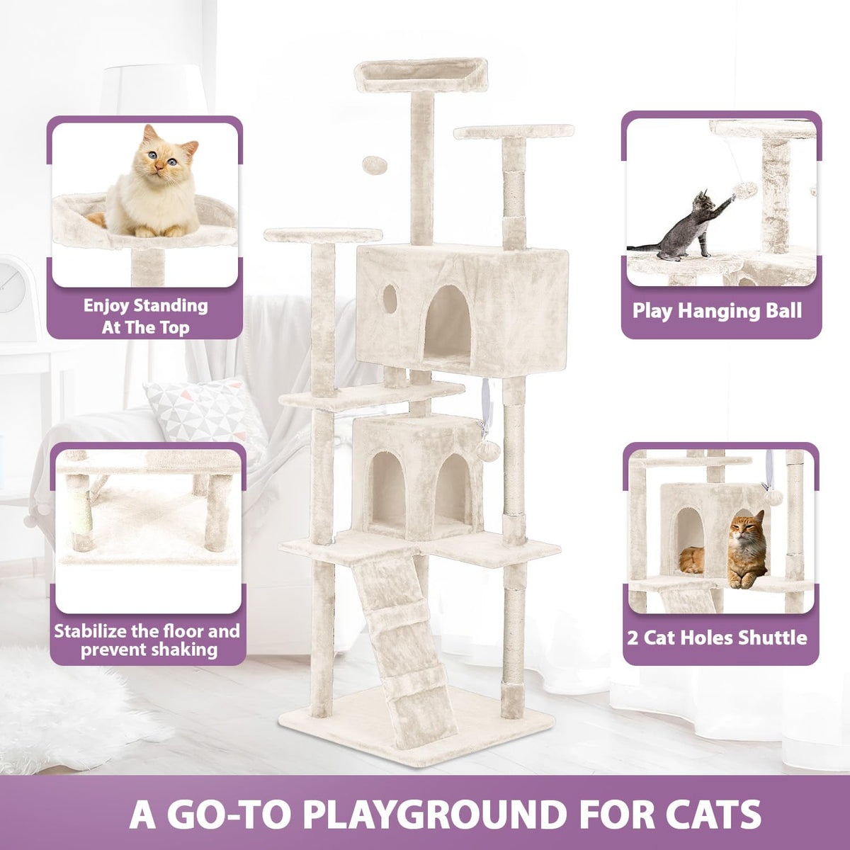 70 Inches Multi-Level Cat Tree with Scratching Posts J779439