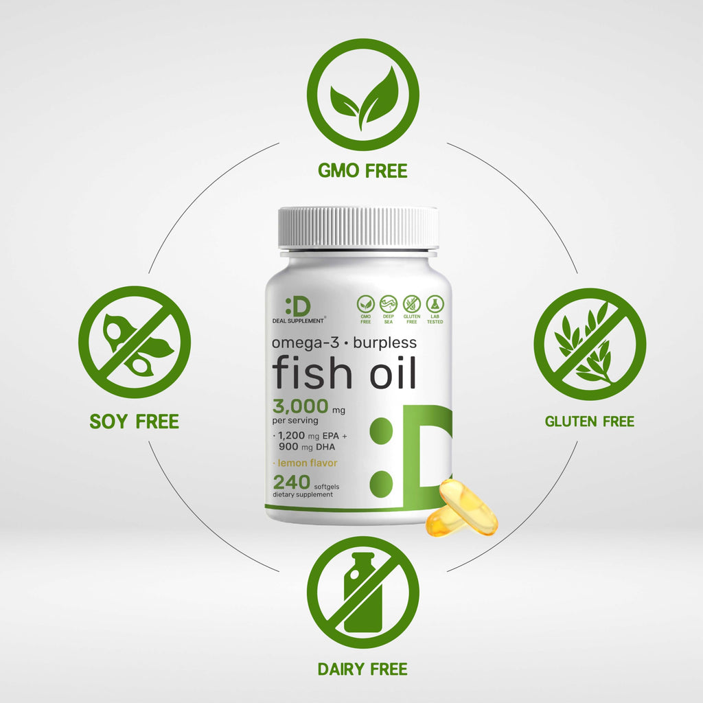 Omega 3 Fish Oil 3,000mg 240 Softgels EPA DHA Lemon Flavored P56195