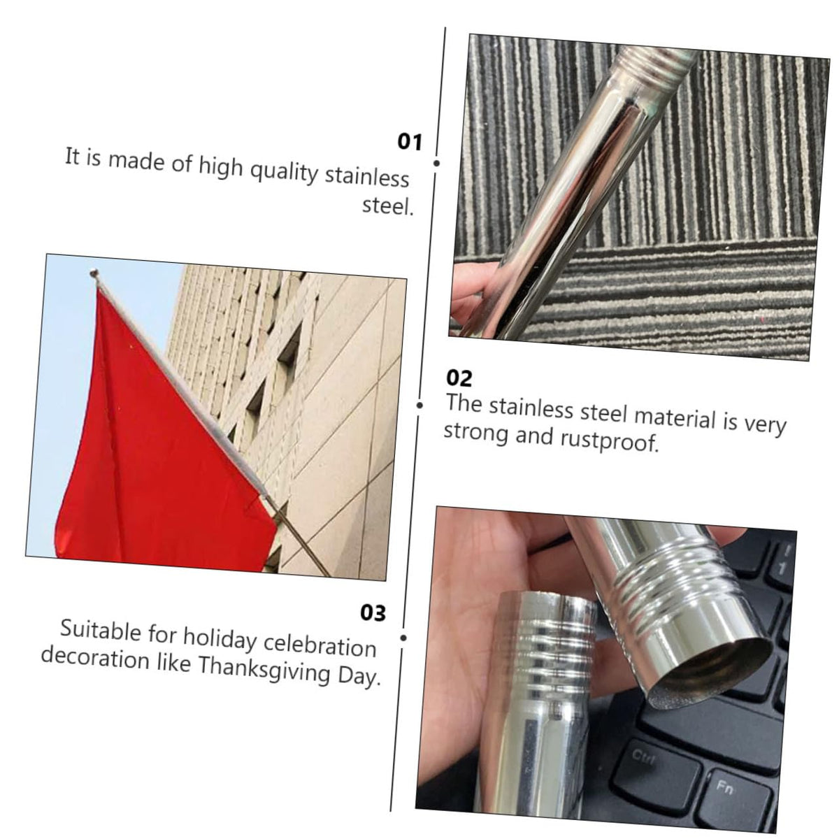 2 Pieces 1.5m Stainless Steel Flagpole M2441