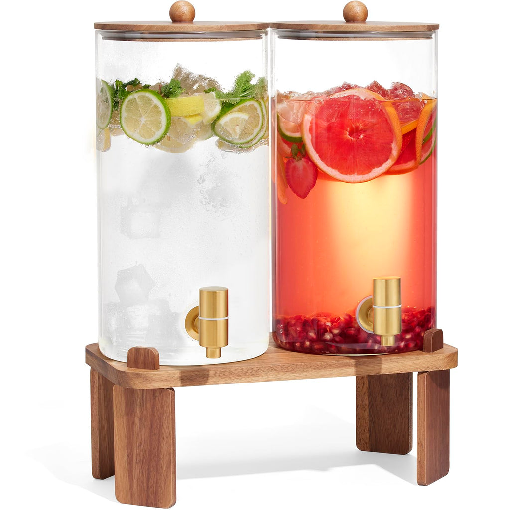 2pcs 1.5 Gallon Glass Drink Dispenser with Wood Stand K1268