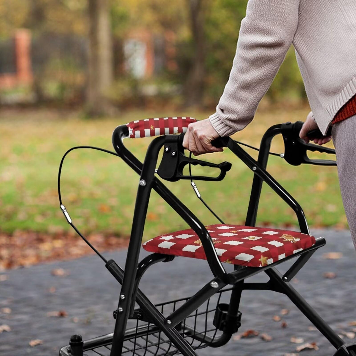 Red Lattice Rollator Walker Accessories Seat and Backrest Rollbar Covers Washable V3710