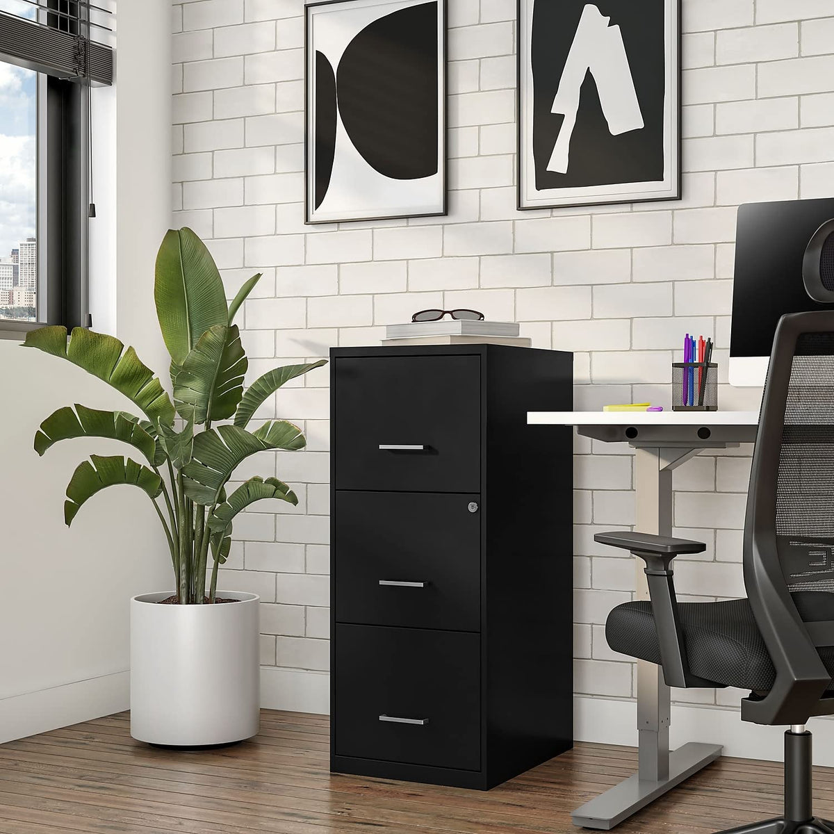 Black 3 Drawer Letter Legal Locking File Cabinet V85889