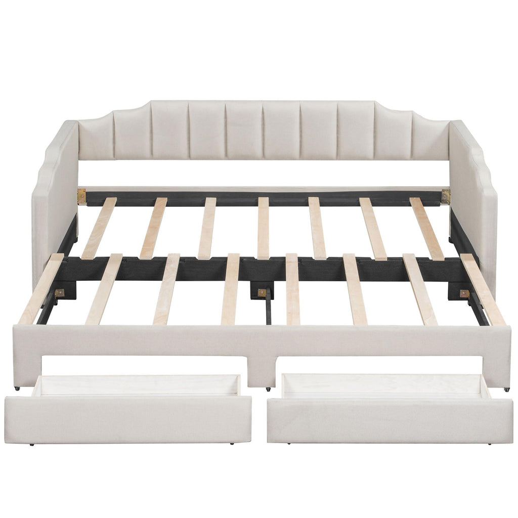 Linen Upholstered Daybed with Trundle and 2 Storage Drawers L23655