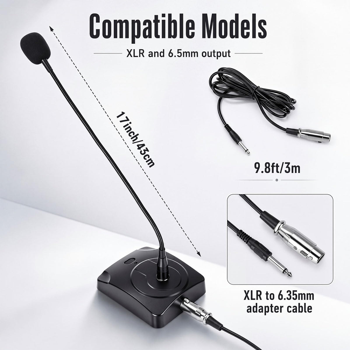 3 Pcs Gooseneck Wired Microphone with Base L522