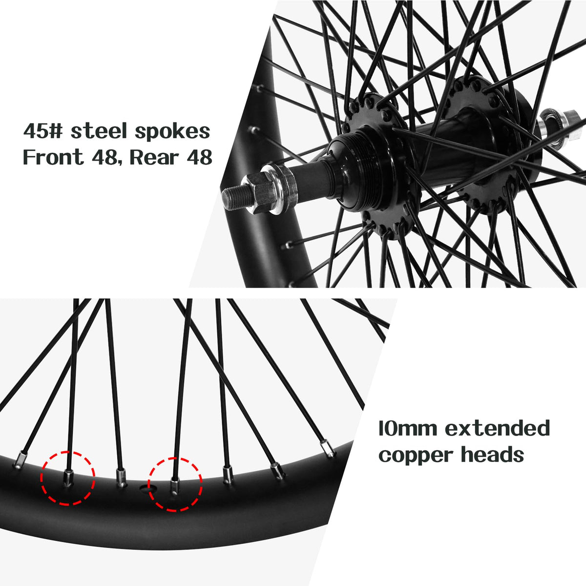 20"/26" Heavy Duty Bike Wheelset, Front and Rear, 12 Gauge 48 Spokes, Double Wall Aluminum Alloy Disc Brake MTB I21130