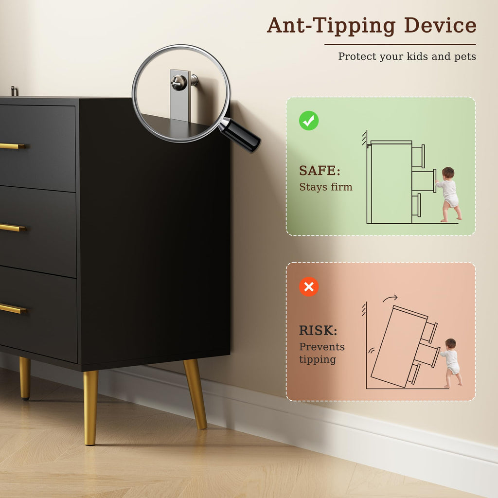 Black 6 Drawer Wood Dresser A87734