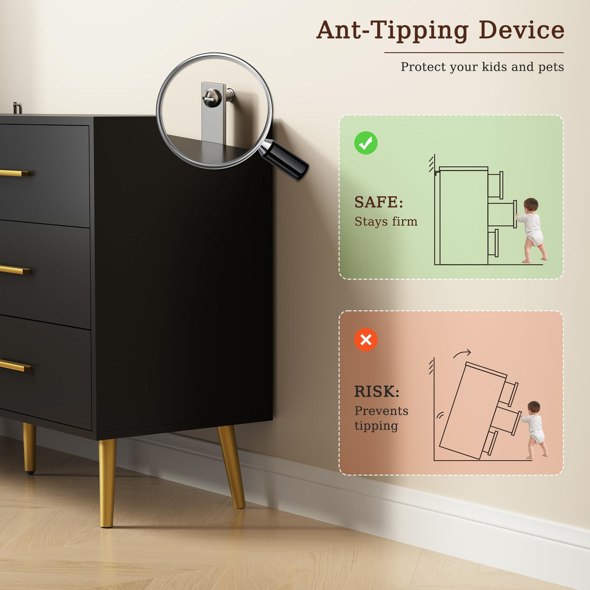Black 6 Drawer Wood Dresser A87734