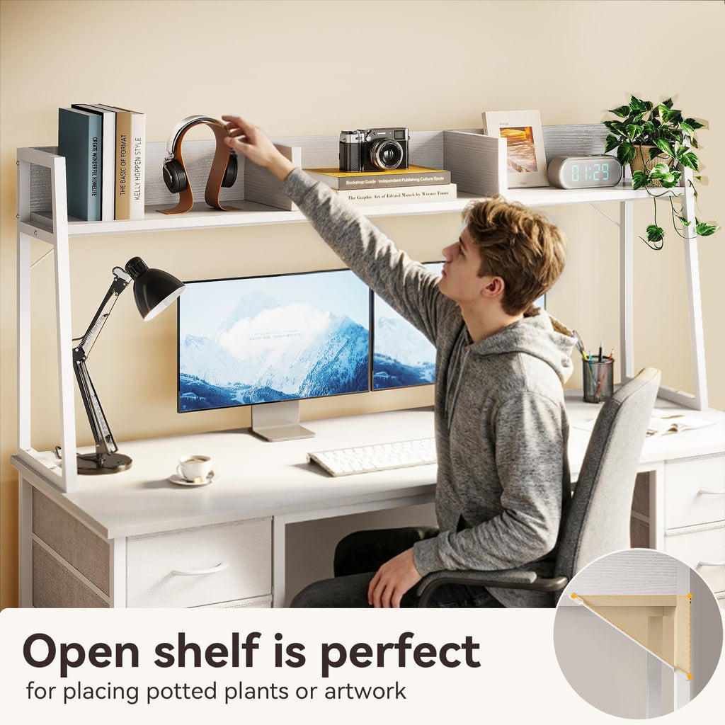 48 Inch White Computer Desk with Hutch and 8 Drawers N27327