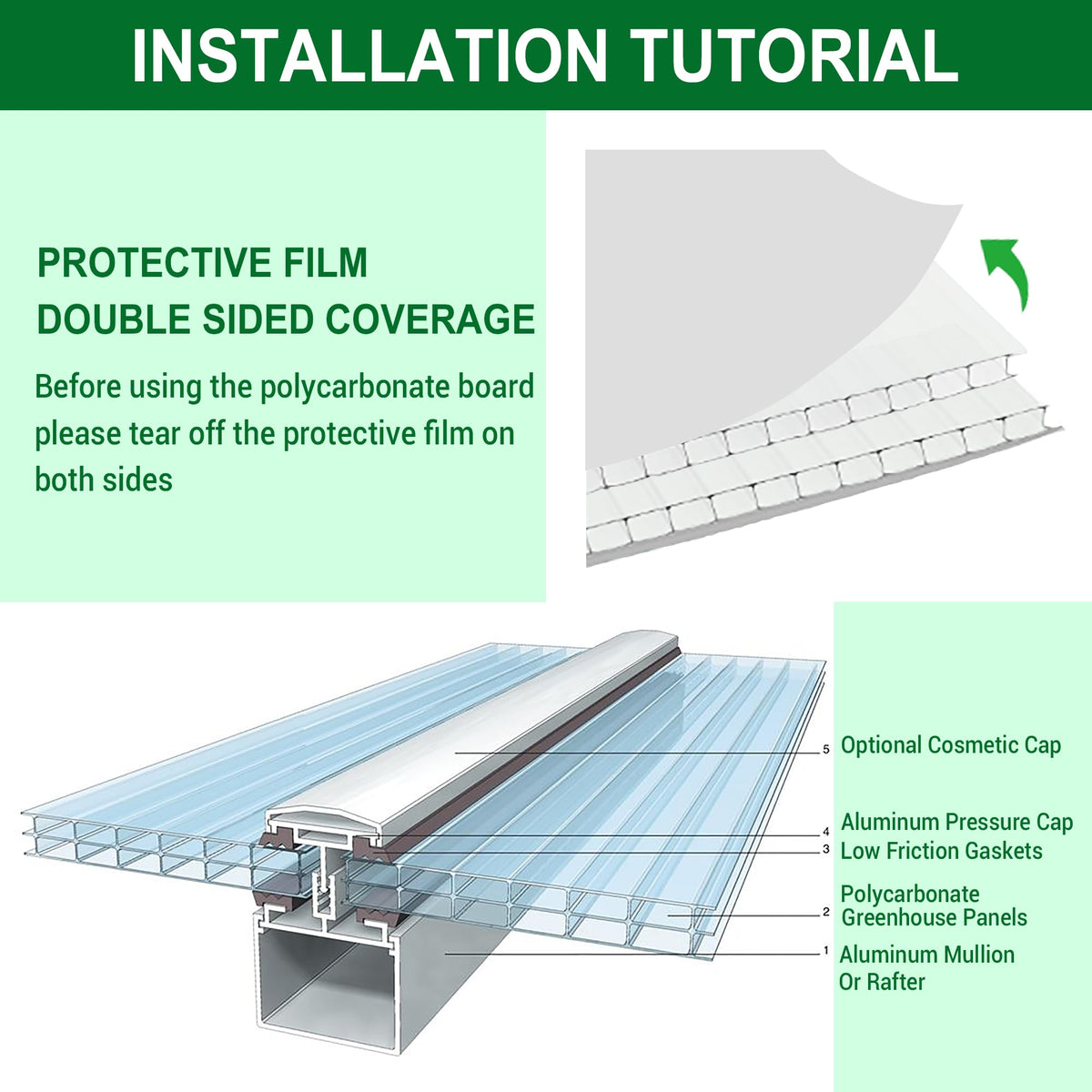 12 PCS Polycarbonate Greenhouse Panels 4' x 2' x 0.32'' I5786
