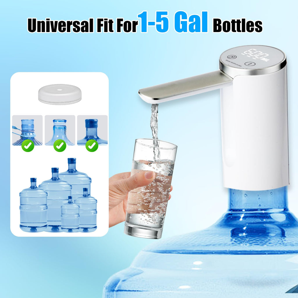 Countertop Water Dispenser with LED Display, Foldable Spout, 4 Dispense Modes, USB-C Rechargeable, White A2060