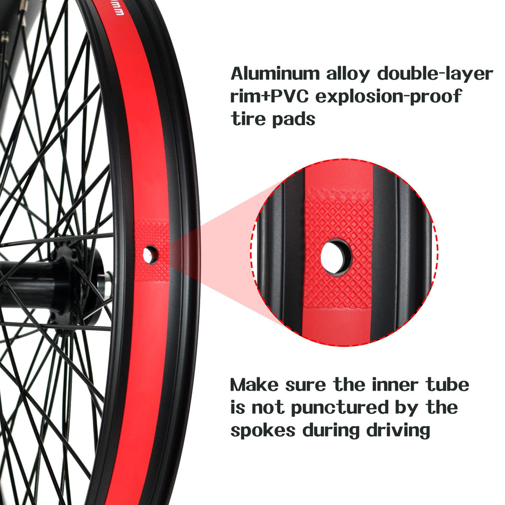 20"/26" Heavy Duty Bike Wheelset, Front and Rear, 12 Gauge 48 Spokes, Double Wall Aluminum Alloy Disc Brake MTB I21130