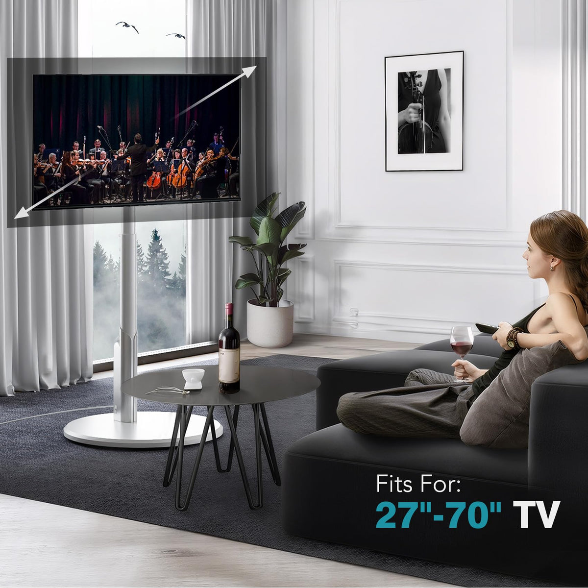 Mobile TV Stand with Power Outlet, Rolling TV Cart for 27-70 Inch, Height Adjustment, Holds up to 88lbs P60369