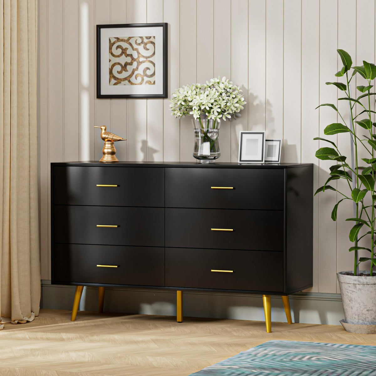 Black 6 Drawer Wood Dresser A87734