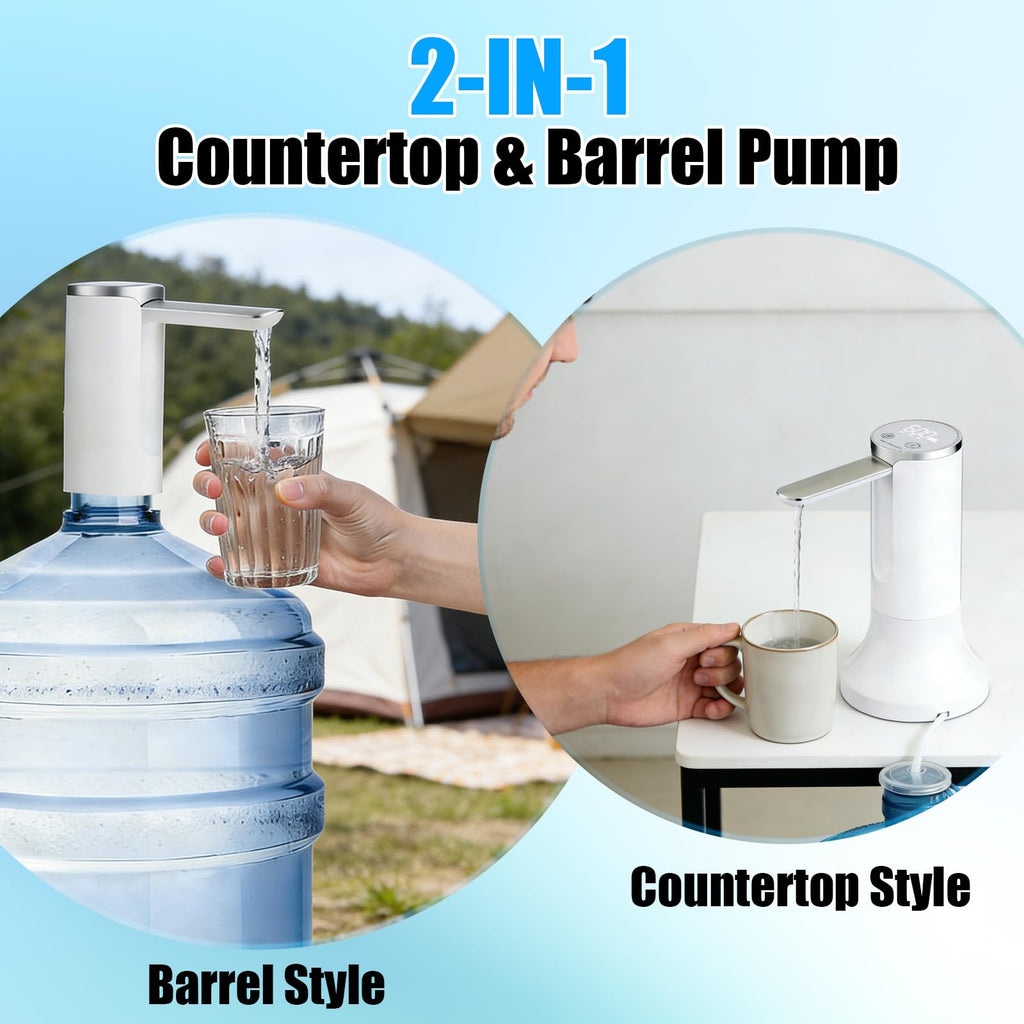 Countertop Water Dispenser with LED Display, Foldable Spout, 4 Dispense Modes, USB-C Rechargeable, White A2060