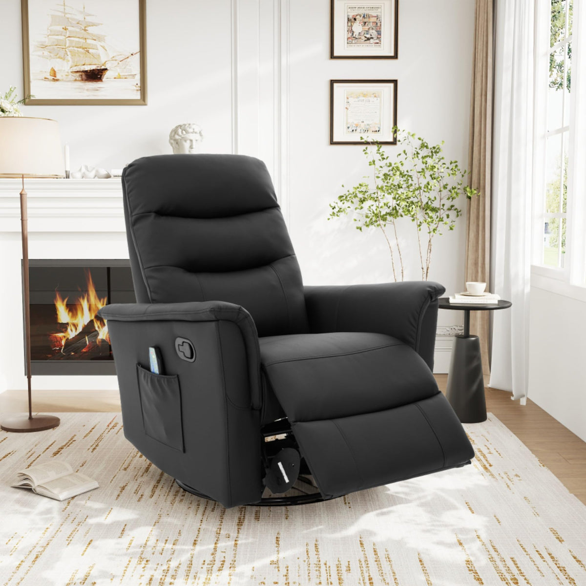 Black Boucle Swivel Rocker Glider Lounge Chair R61489