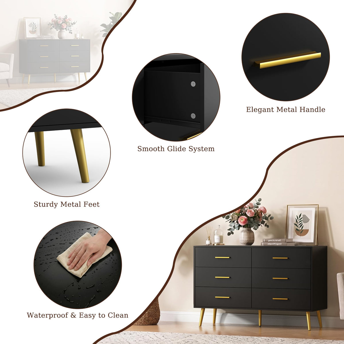 Black 6 Drawer Wood Dresser A87734
