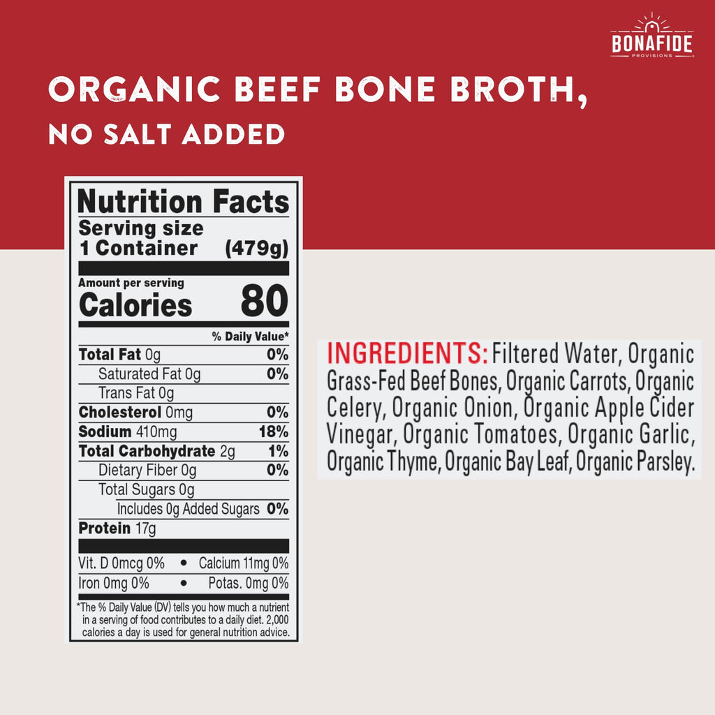 Organic Beef Bone Broth No Salt Added 16.9oz 6 Pack U52501