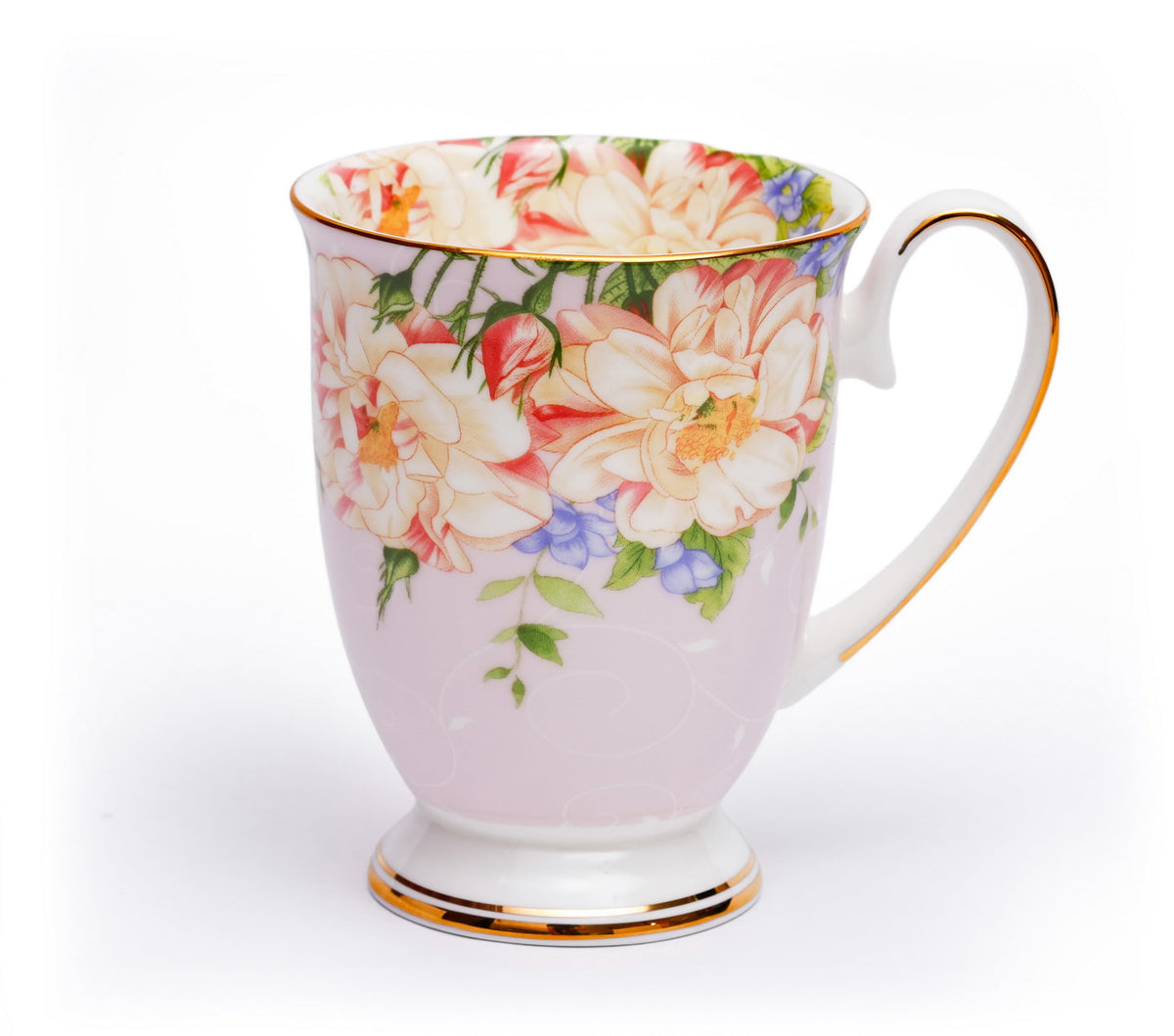 Pink Floral Ceramic Plates and Mugs Set Of 12 H698865