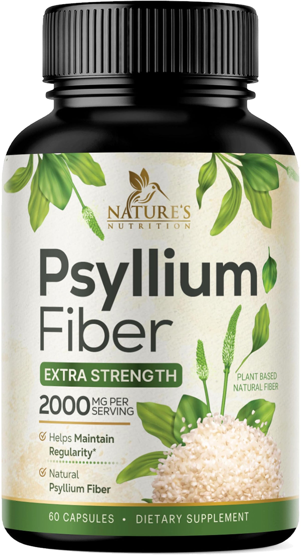 Psyllium Husk Powder 2000mg Fiber Supplement 60 Capsules Z52200