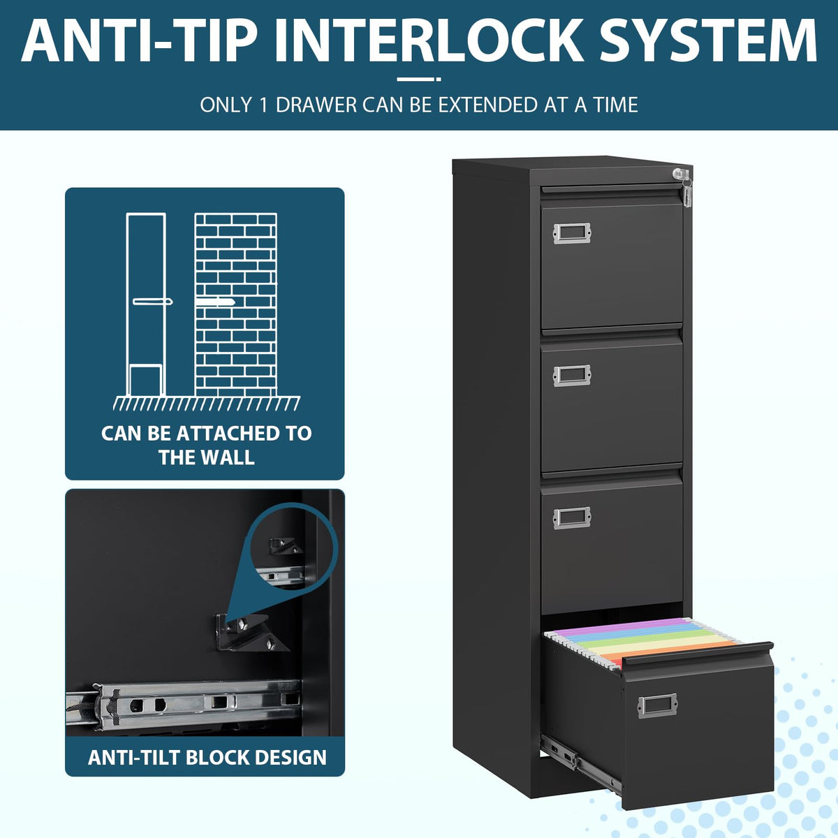 4 Drawer Metal File Cabinet with Lock M369