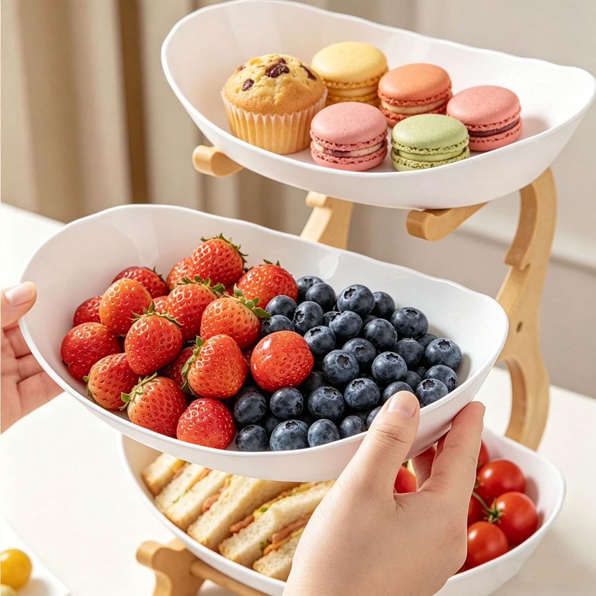 3 Tier Oval Fruit Basket with Bamboo Stand G878291