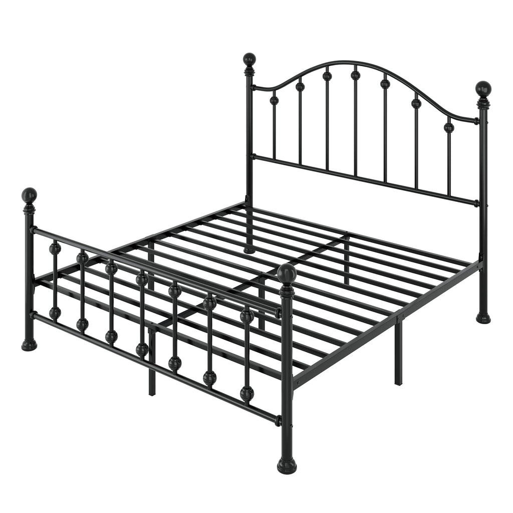 Queen Metal Bed Frame with Victorian Headboard and Footboard Black I195355