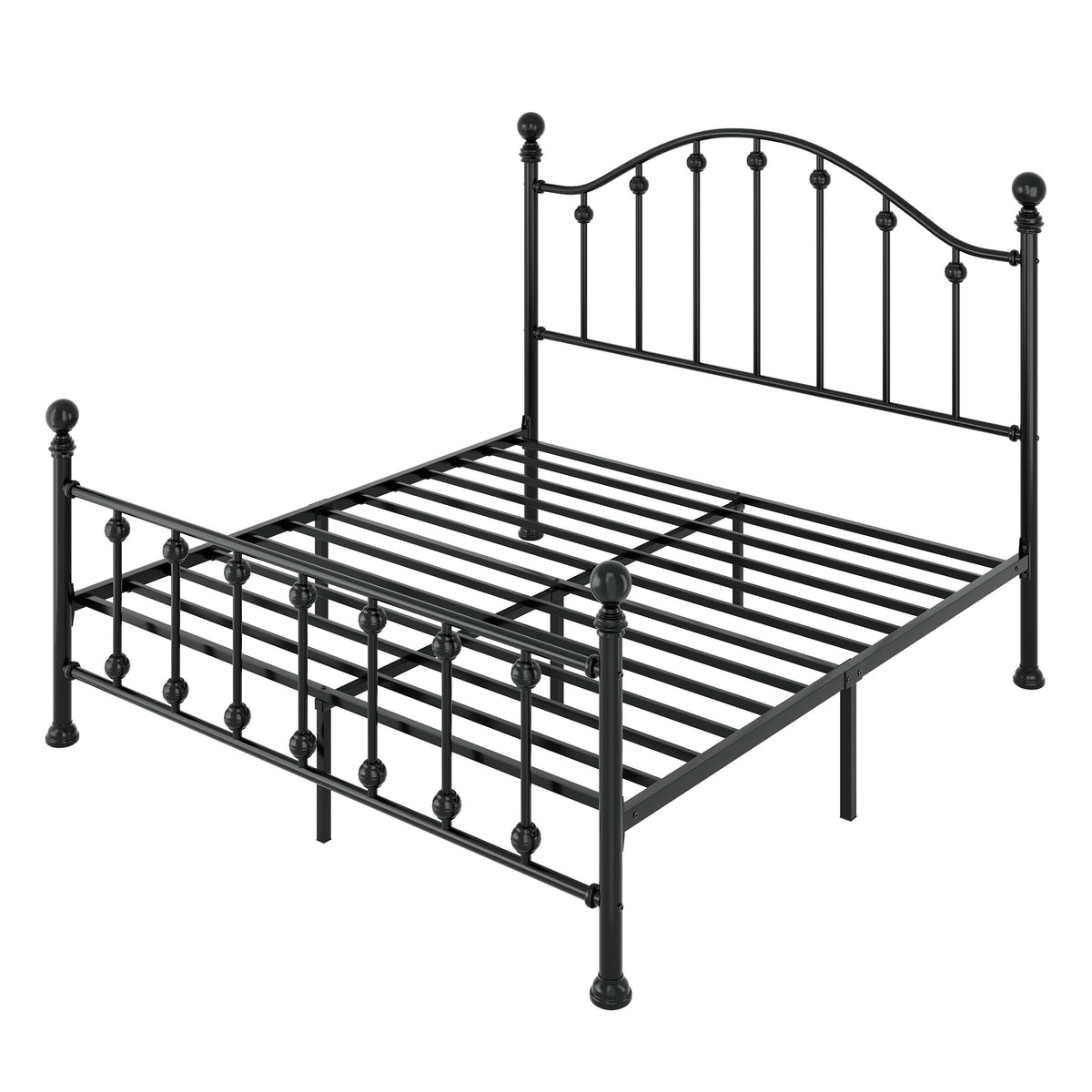 Queen Metal Bed Frame with Victorian Headboard and Footboard Black I195355