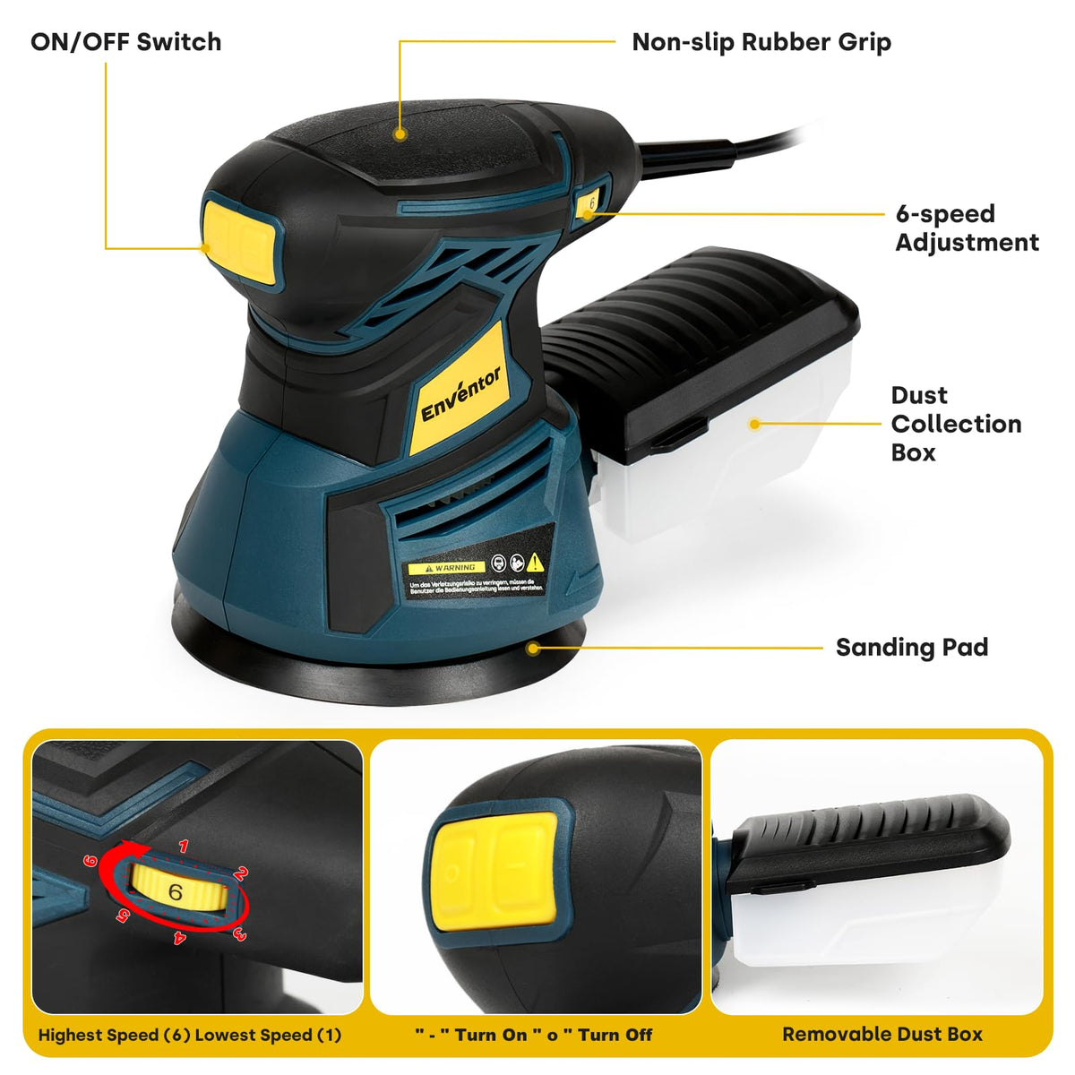 Orbital Sander with 6 Speeds, Dust Collection, 5 in, 3A Corded P436