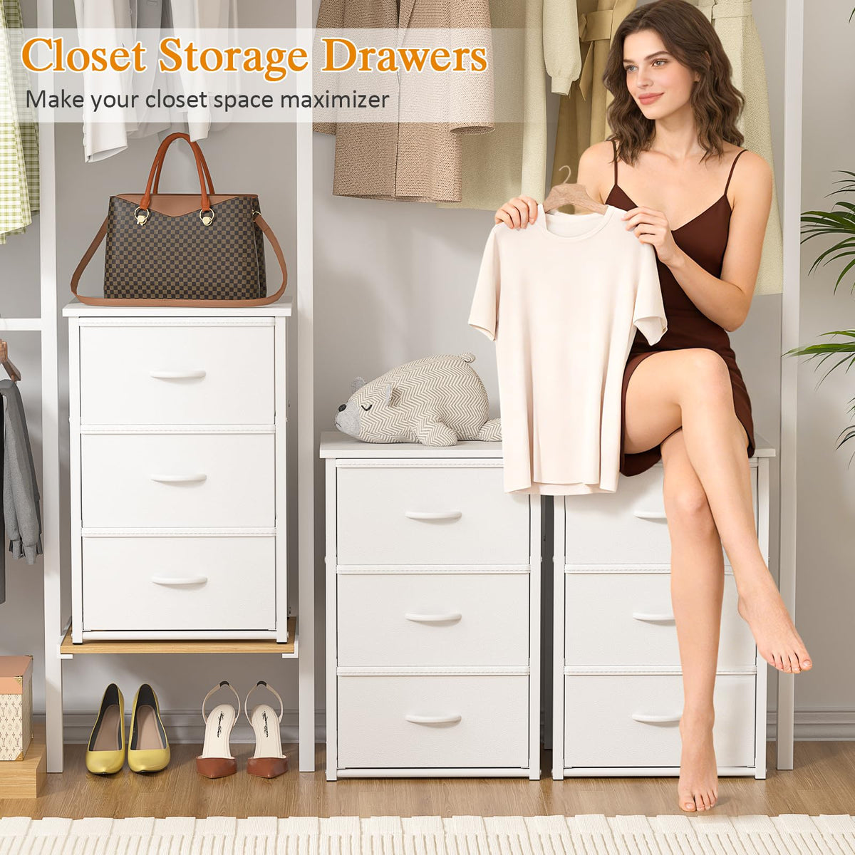 White 3 Drawer Stackable Storage Drawers H477