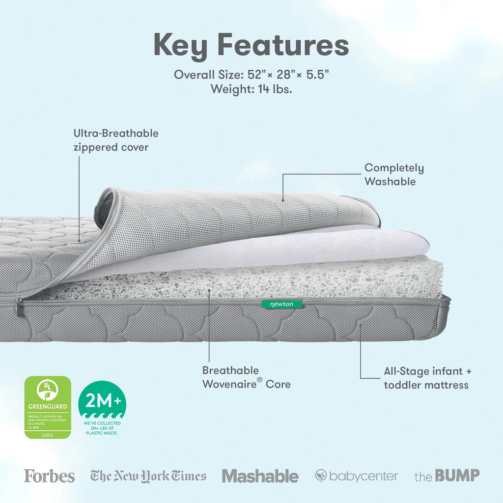 Grey Breathable Washable Crib Mattress & Toddler Bed J811465