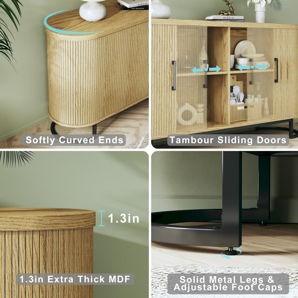 Sideboard Buffet Cabinet with Storage, Fluted Tambour, Adjustable Shelves N151927