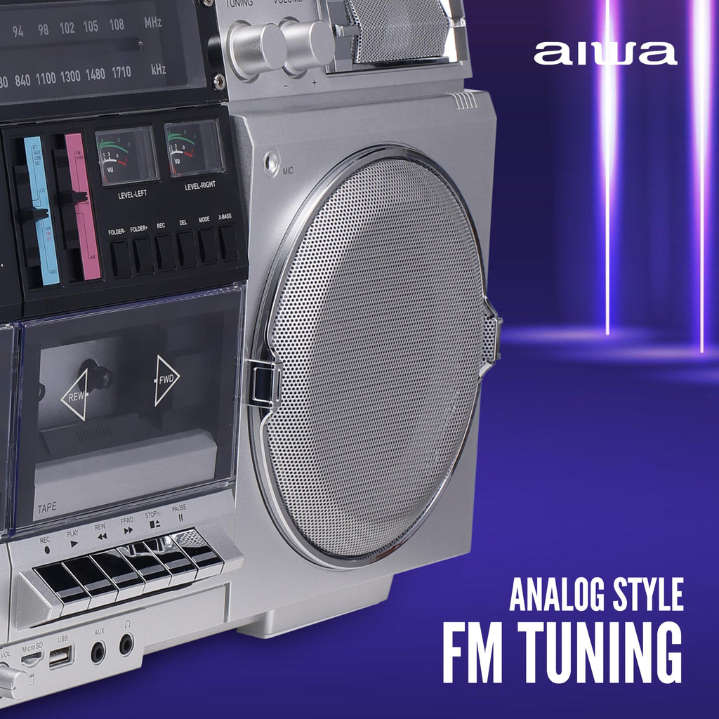 Retro Boombox CD Player with Cassette Recording, Bluetooth, FM/AM Radio, USB/SD/AUX Inputs, Dual 40W Speakers E339548