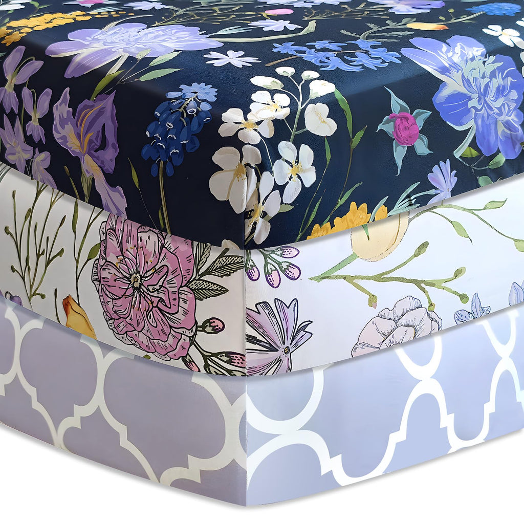 Soft Floral Crib Sheets 3 Pack 28'' X 52'' Fitted Microfiber Violet B50437