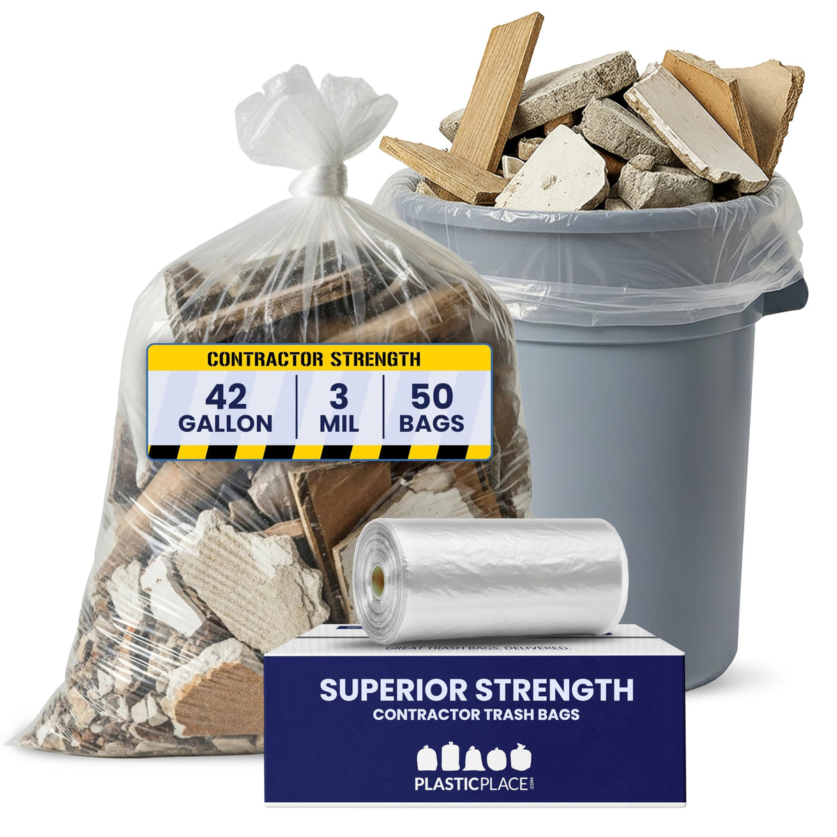 Clear Heavy Duty 42 Gallon Trash Bags 50 Count K16917