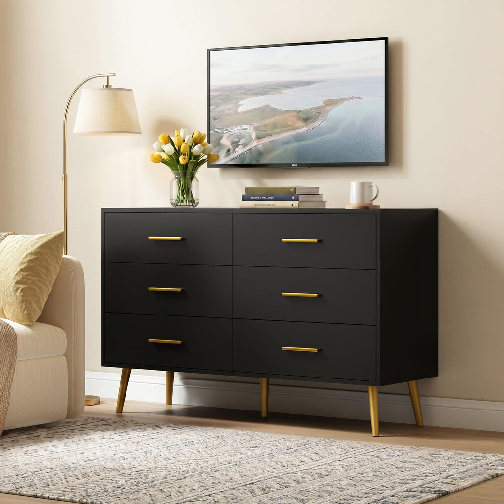 Black 6 Drawer Wood Dresser A87734