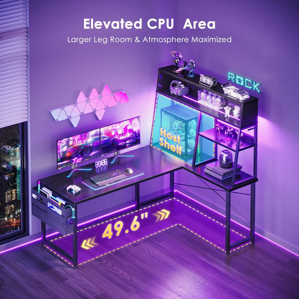 51 Inch L Shaped Gaming Desk with Display Shelves G778874