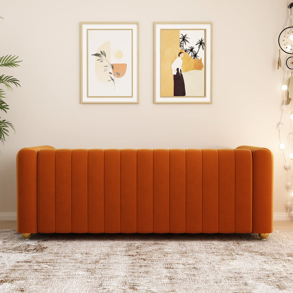 Orange Velvet 3 Seat Sofa N6127