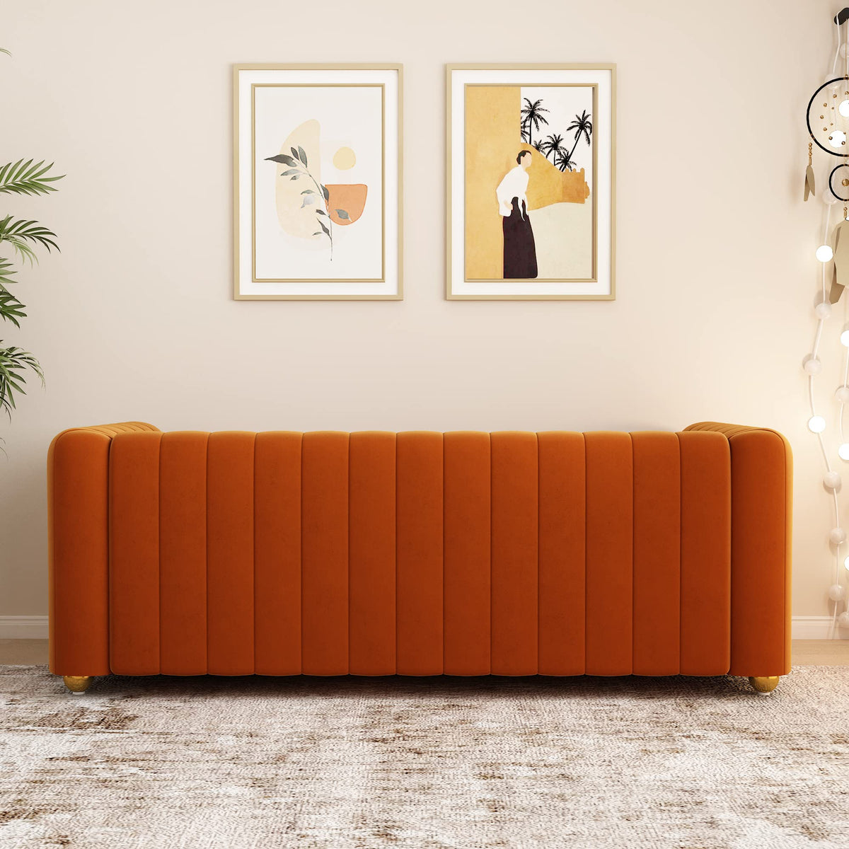 Orange Velvet 3 Seat Sofa N6127