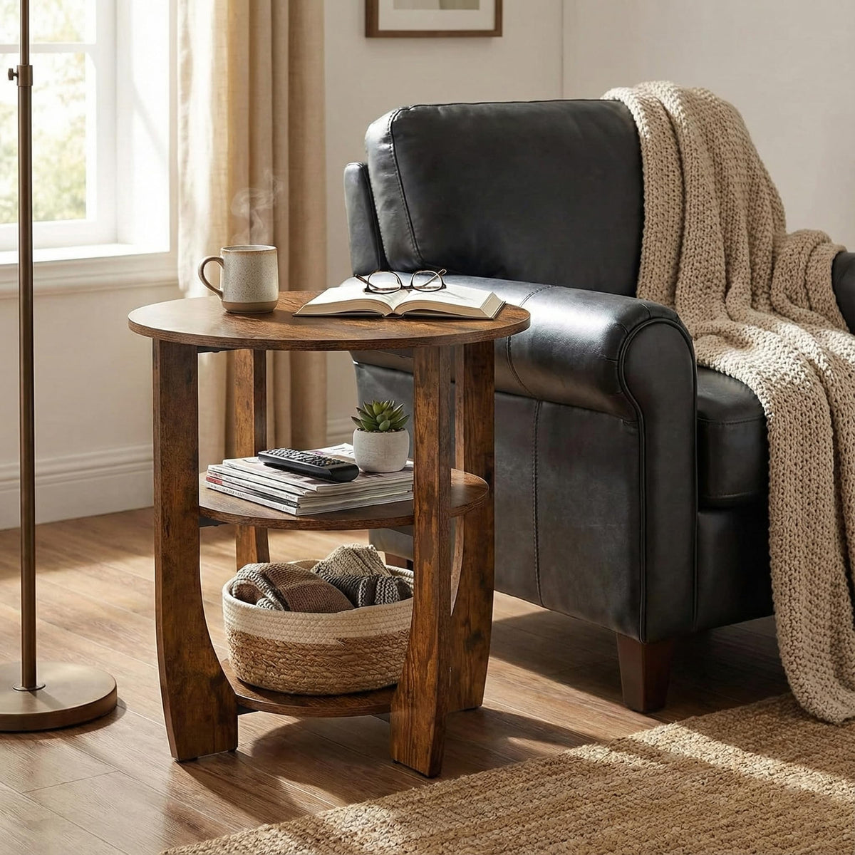Rustic Brown 19.7 inch Round Side Table J90787