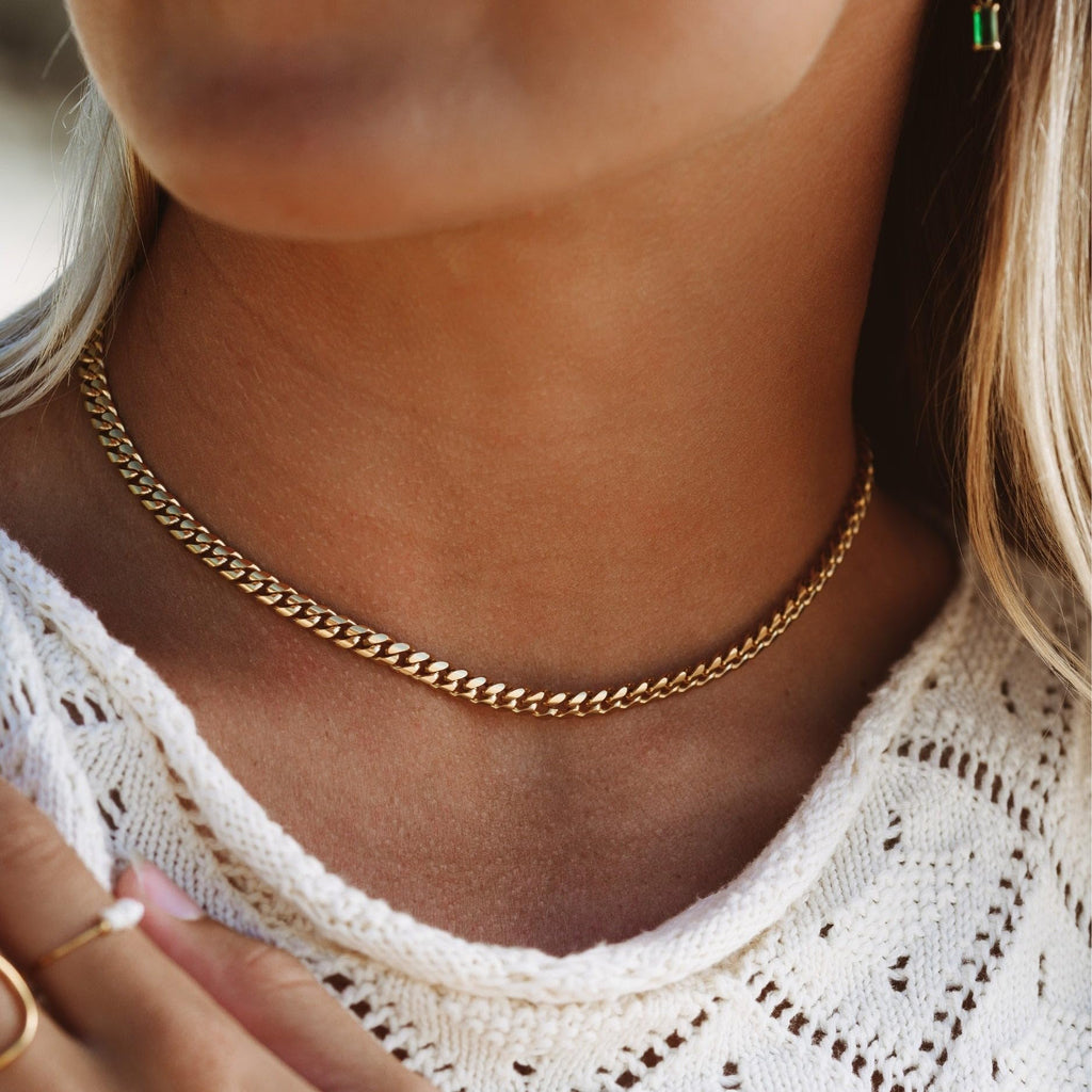 3mm 6mm Cuban Link Chain 14K Gold Plated Stainless Steel Necklace P291527