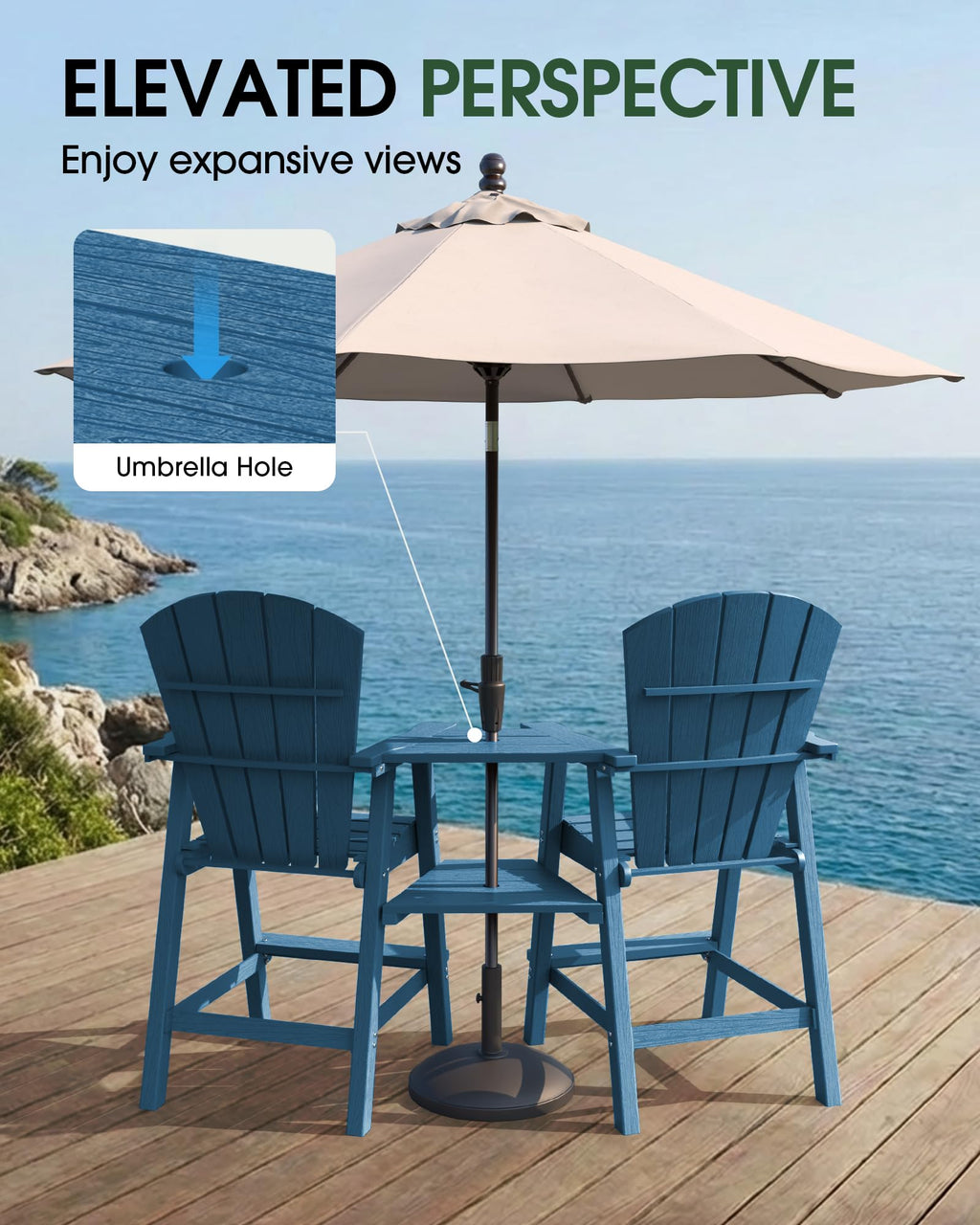 Navy Blue Adirondack Chairs Set of 2 with Table Trays B33233