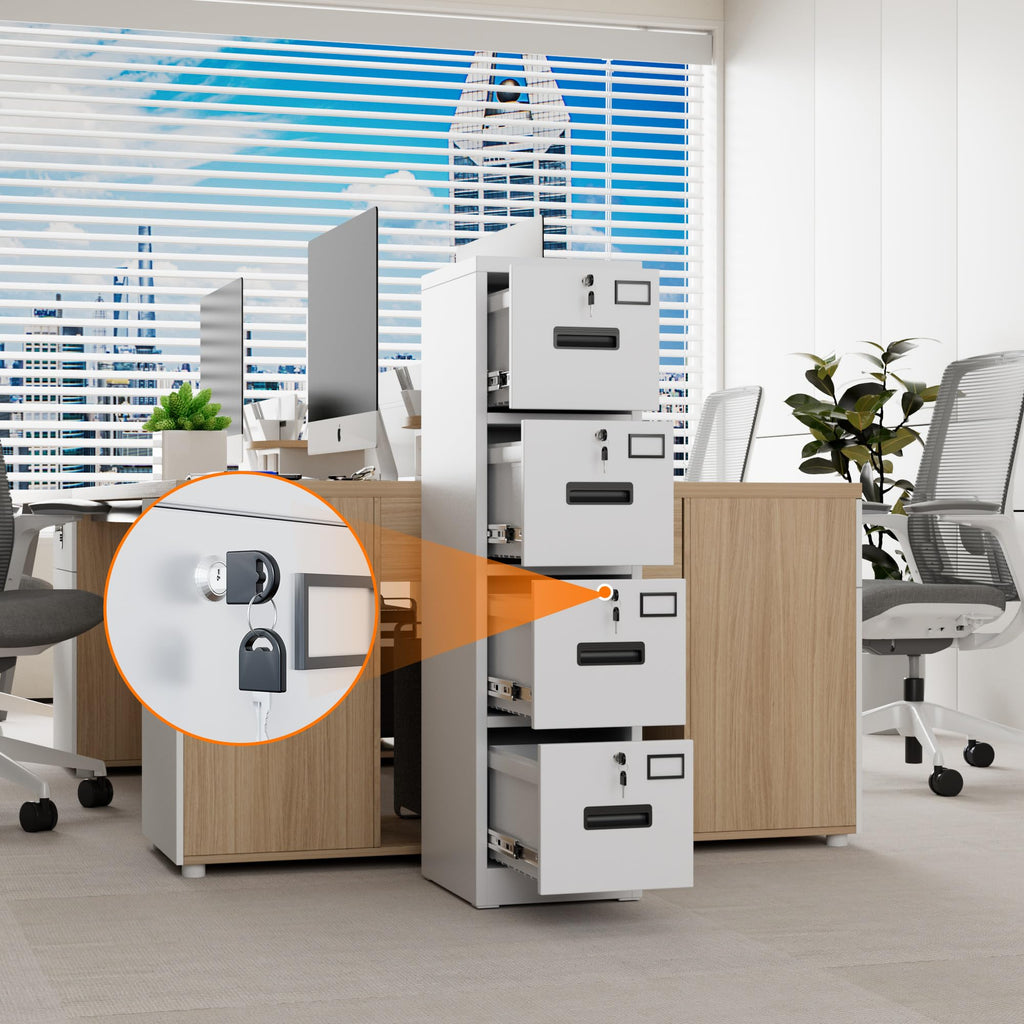 4 Drawer White Metal File Cabinet with Lock N40535