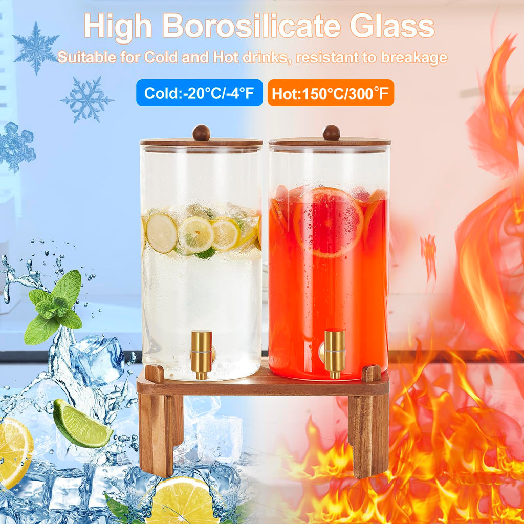 2pcs 1.5 Gallon Glass Drink Dispenser with Wood Stand K1268