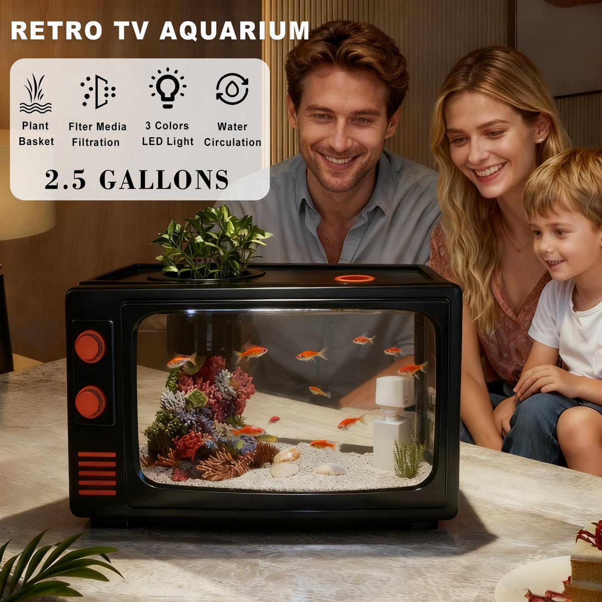 2.5 Gallon Fish Tank Kit with LED Lights, Filter & Plant Planter S593232