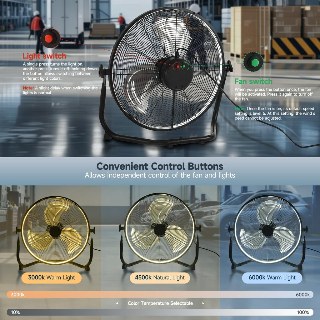 20" High Velocity Metal Floor Fan with Light X28940