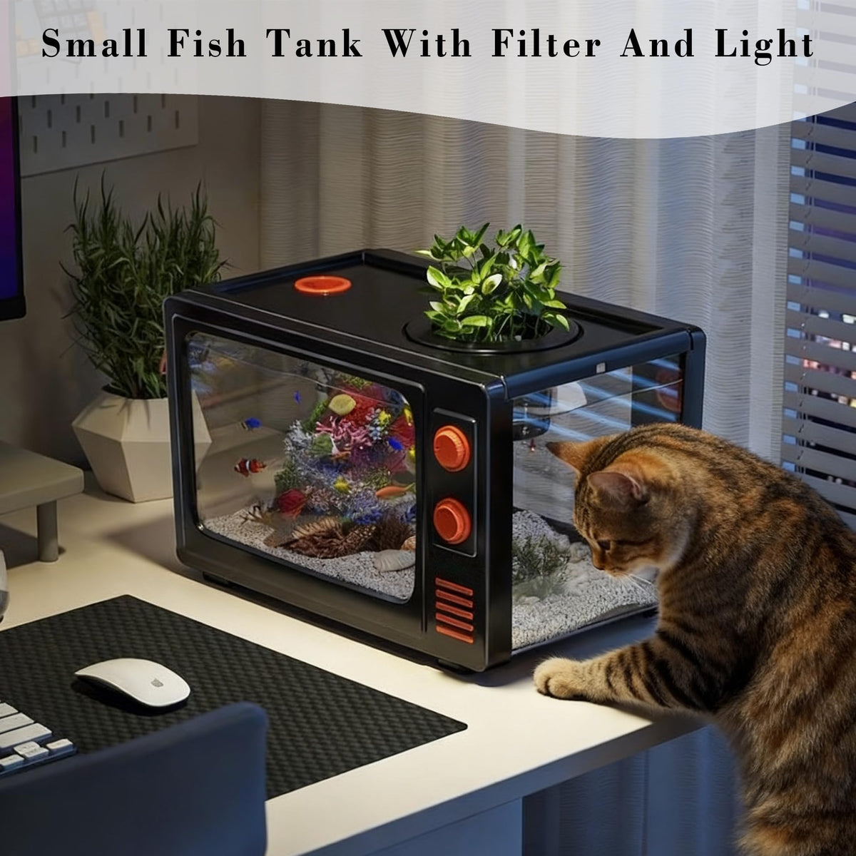 2.5 Gallon Fish Tank Kit with LED Lights, Filter & Plant Planter S593232
