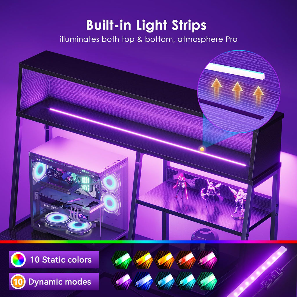 51 Inch L Shaped Gaming Desk with Display Shelves G778874