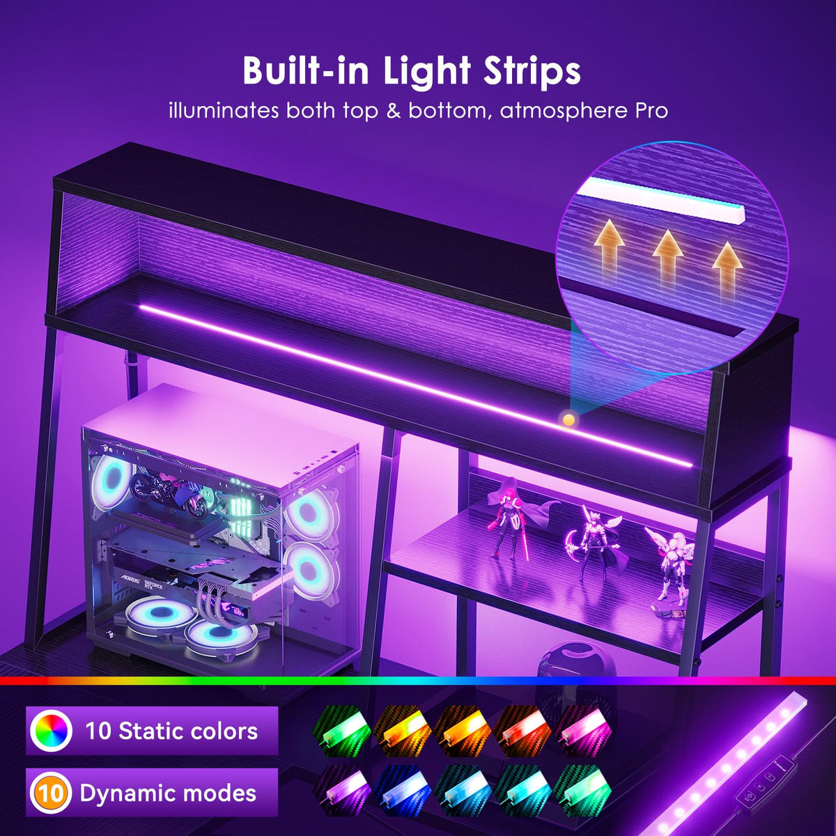 51 Inch L Shaped Gaming Desk with Display Shelves G778874